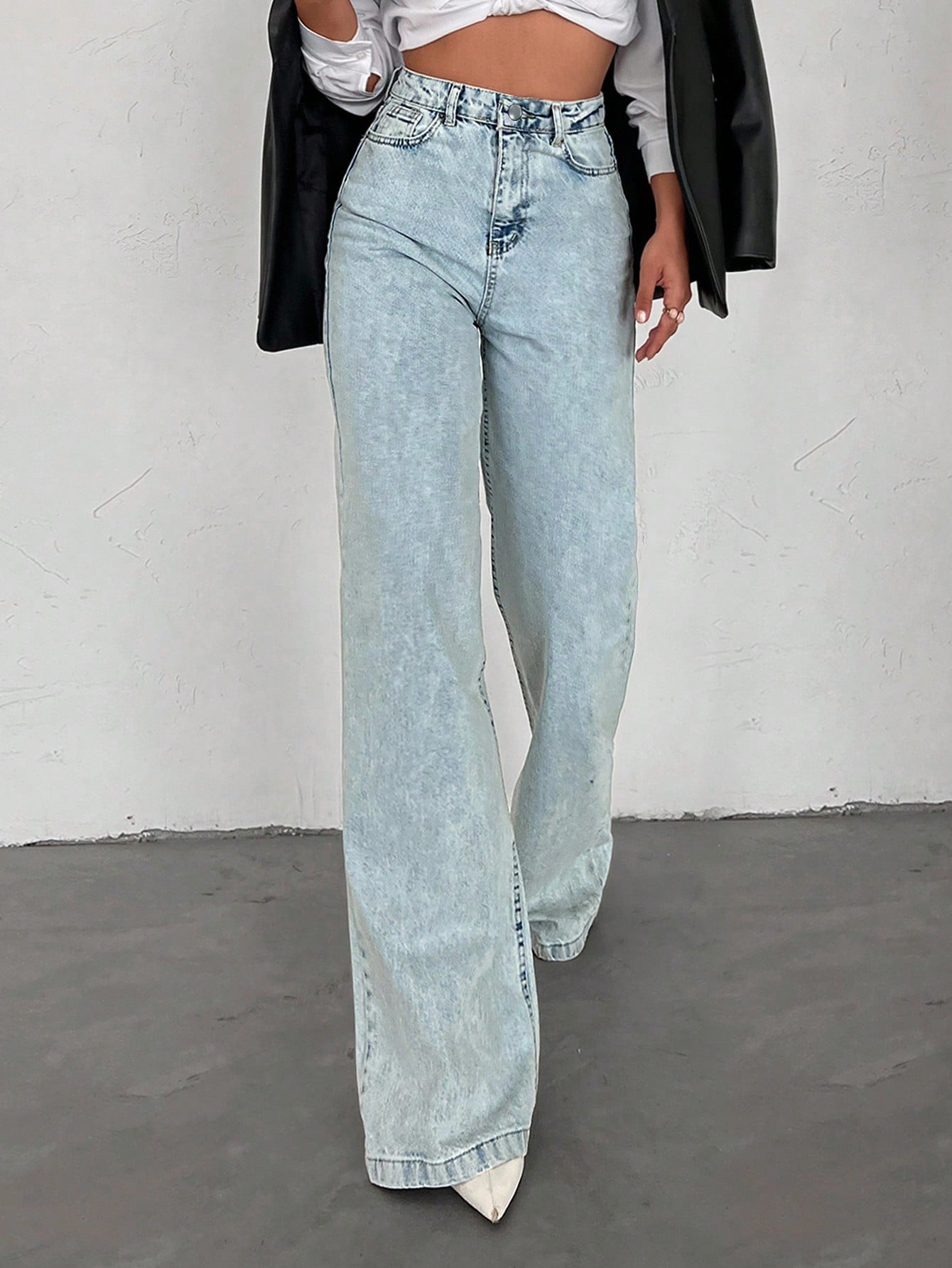 SHEIN Tall Jean grande taille à jambe large et ourlet long, 100% coton