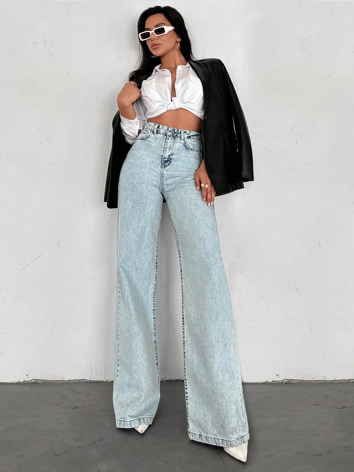 SHEIN Tall Jean grande taille à jambe large et ourlet long, 100% coton