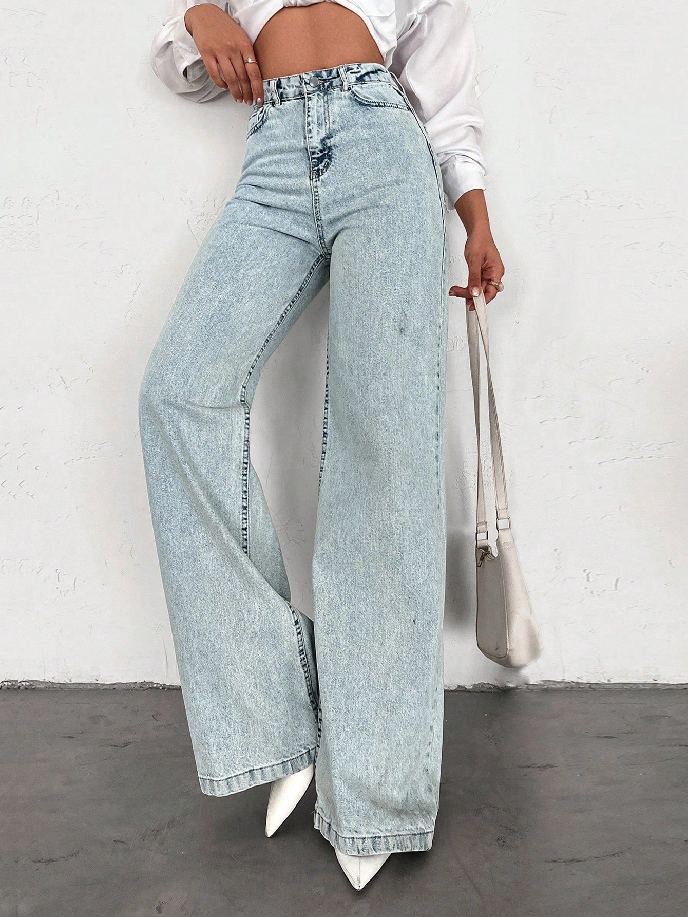 SHEIN Tall Jean grande taille à jambe large et ourlet long, 100% coton