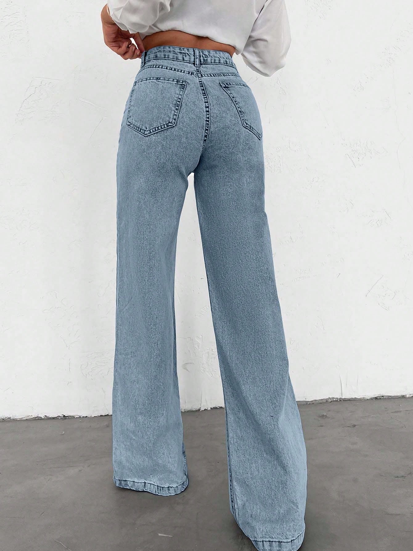SHEIN Tall Jean grande taille à jambe large et ourlet long, 100% coton