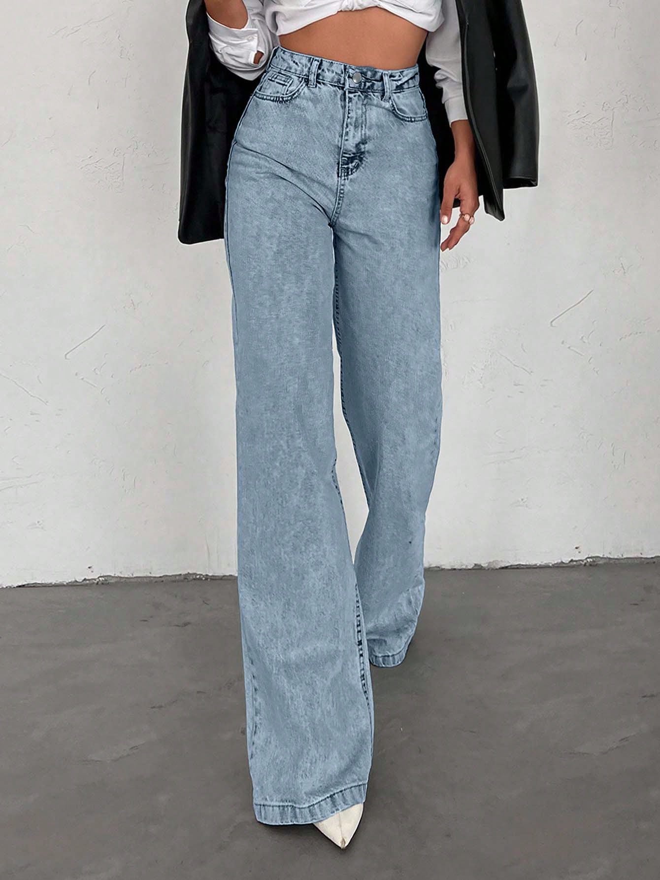 SHEIN Tall Jean grande taille à jambe large et ourlet long, 100% coton