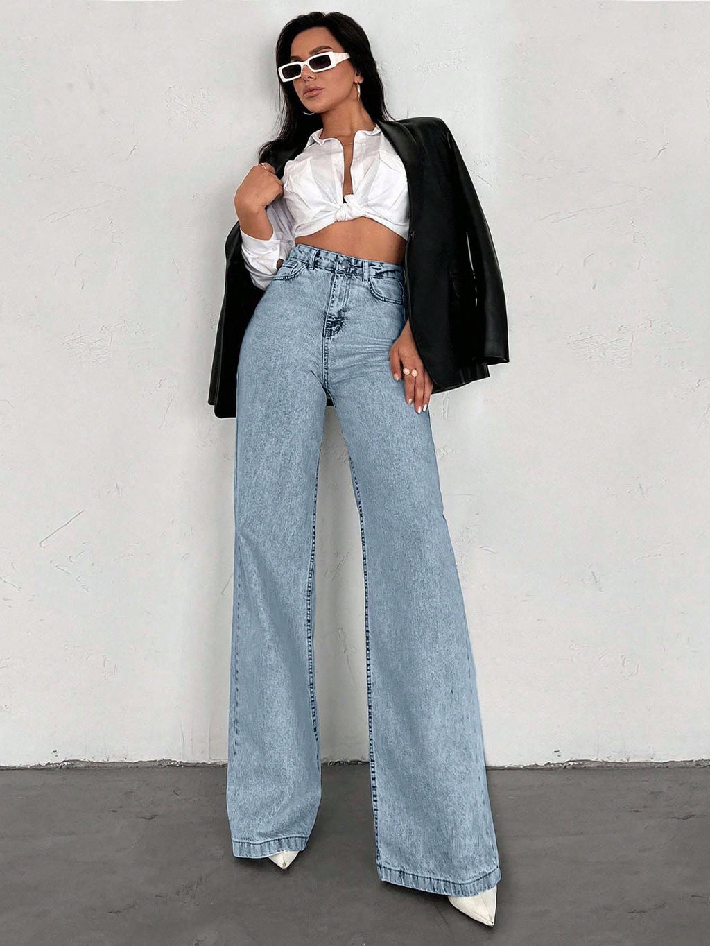 SHEIN Tall Jean grande taille à jambe large et ourlet long, 100% coton