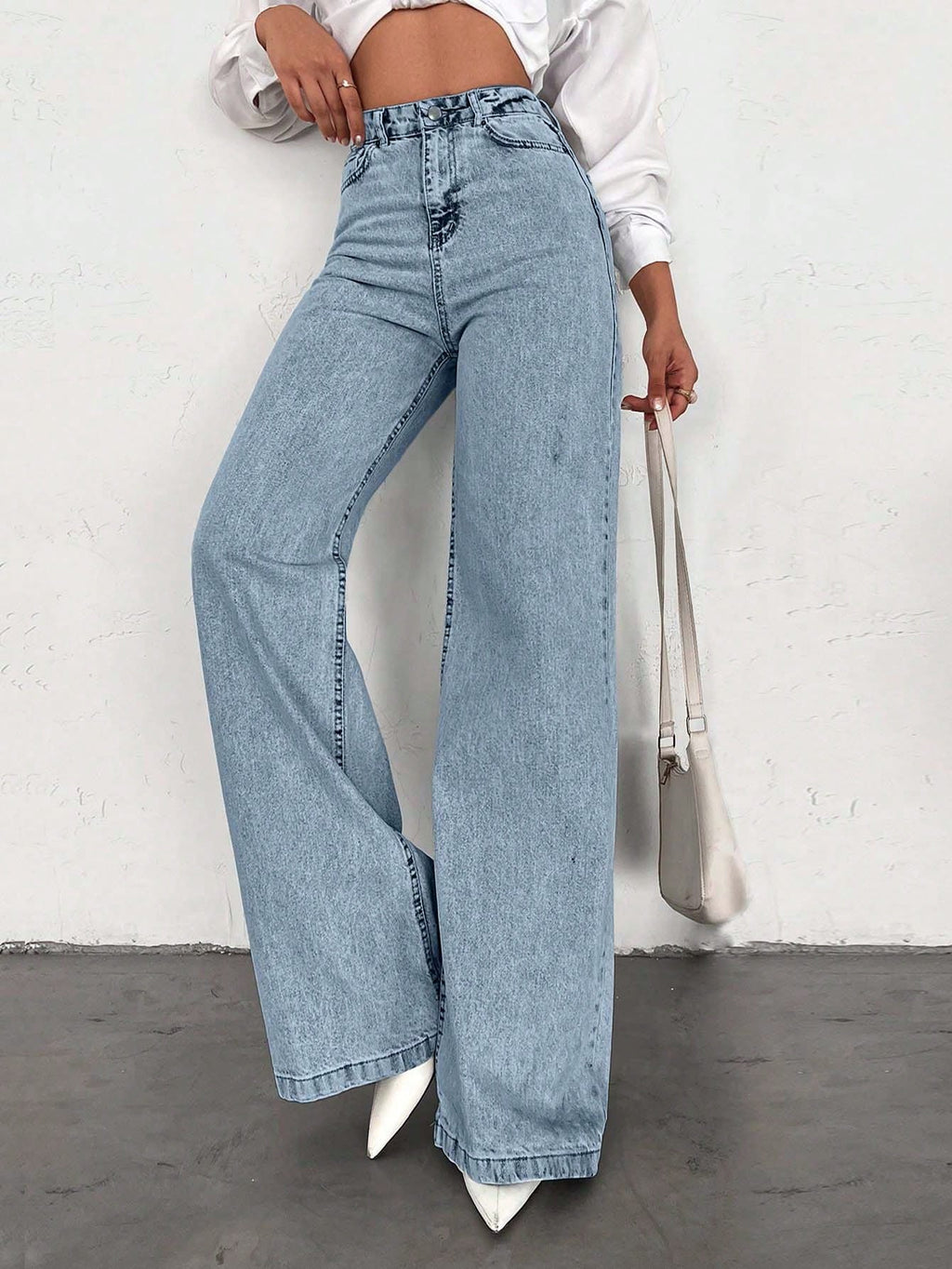 SHEIN Tall Jean grande taille à jambe large et ourlet long, 100% coton