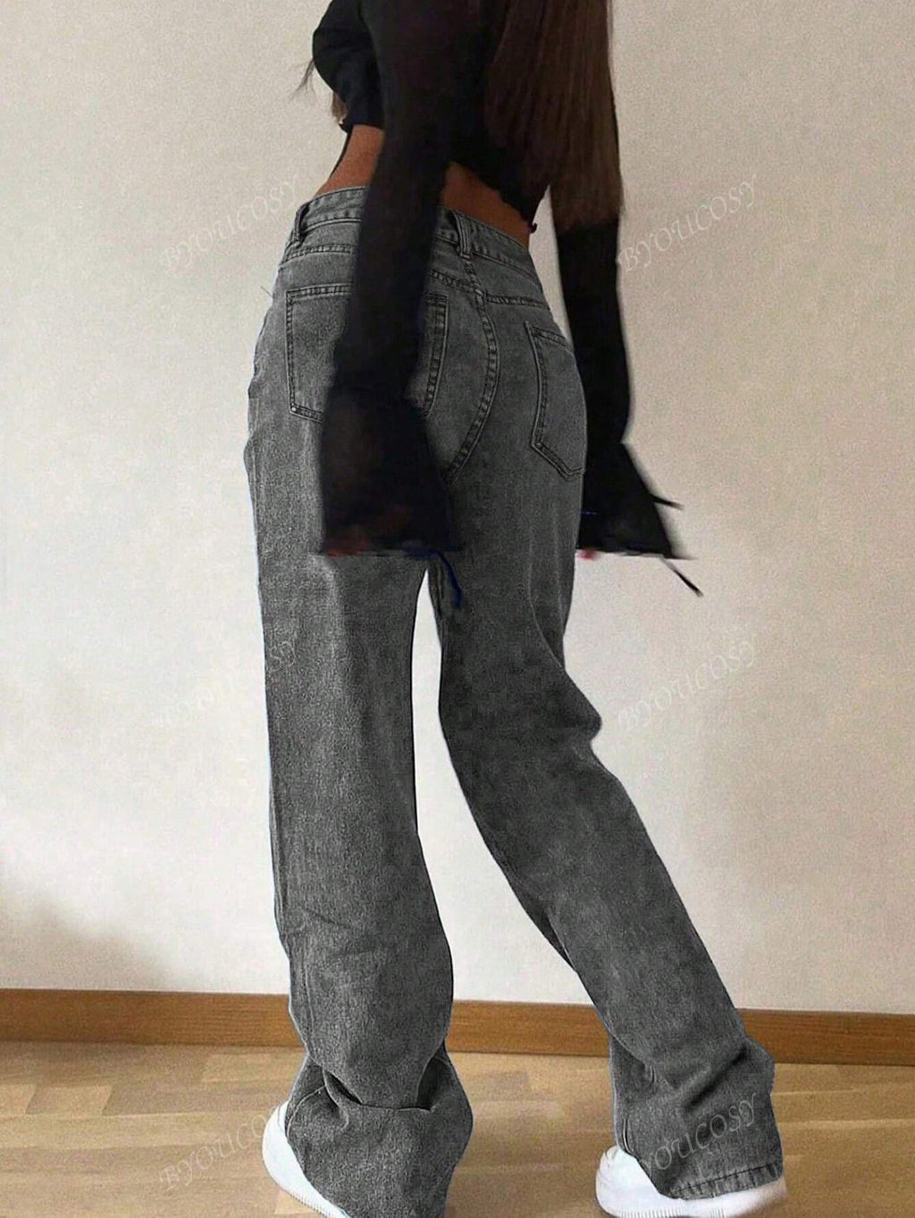 Pantalon en jean droit empilé ample rétro pour femmes
