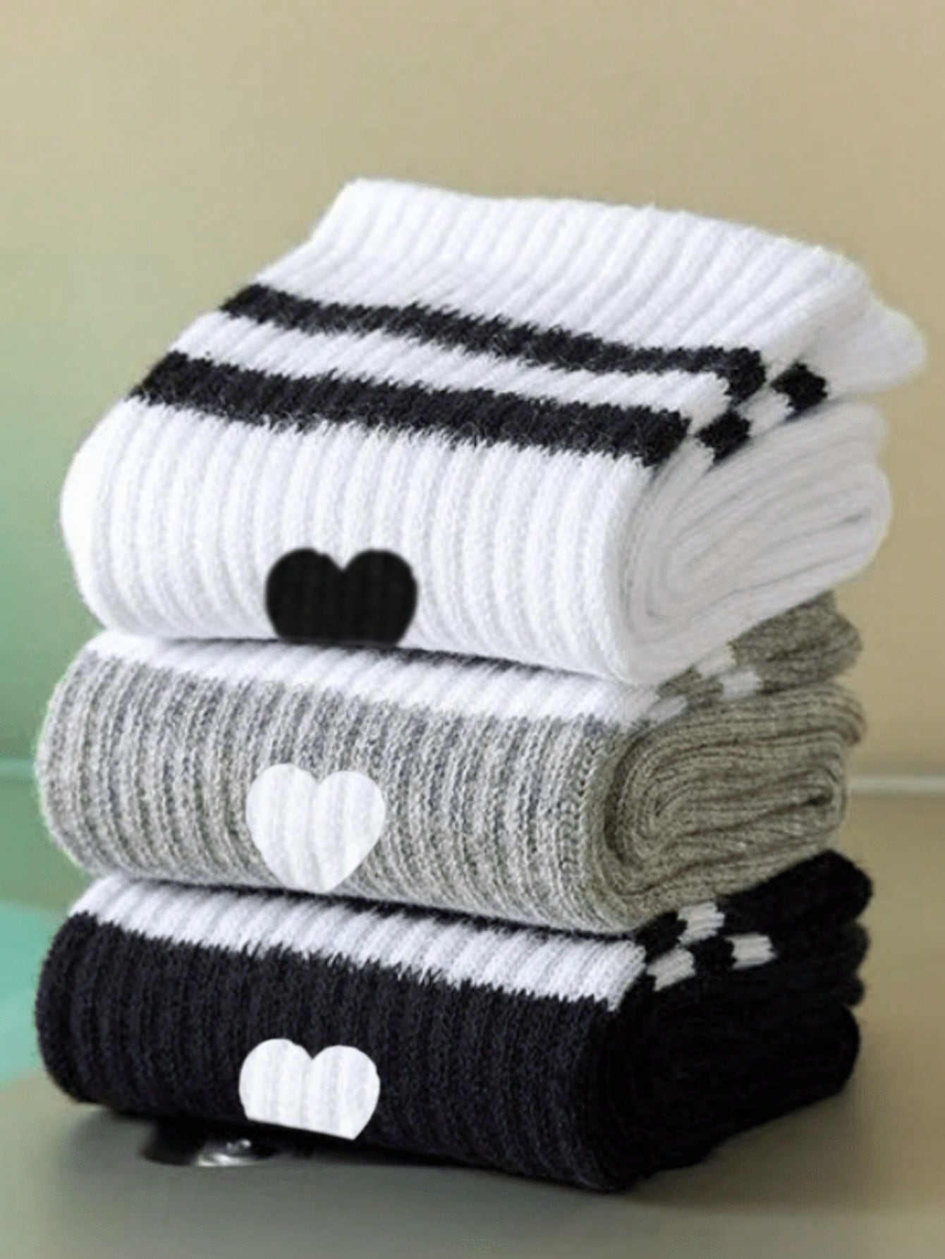 1/3/6 paires de chaussettes mi-mollet de couleur unie noire/blanche/grise et à double rayure, convenant aux activités extérieures, chaussettes mi-mollet décontracté, chaussettes d'hiver unisexes, chaussettes hautes
