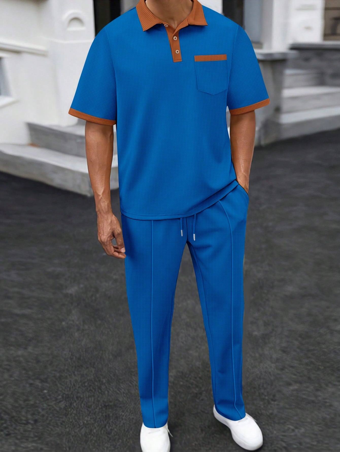 2 pièces Ensemble de sport pour homme, polo à manches courtes casual + pantalon long