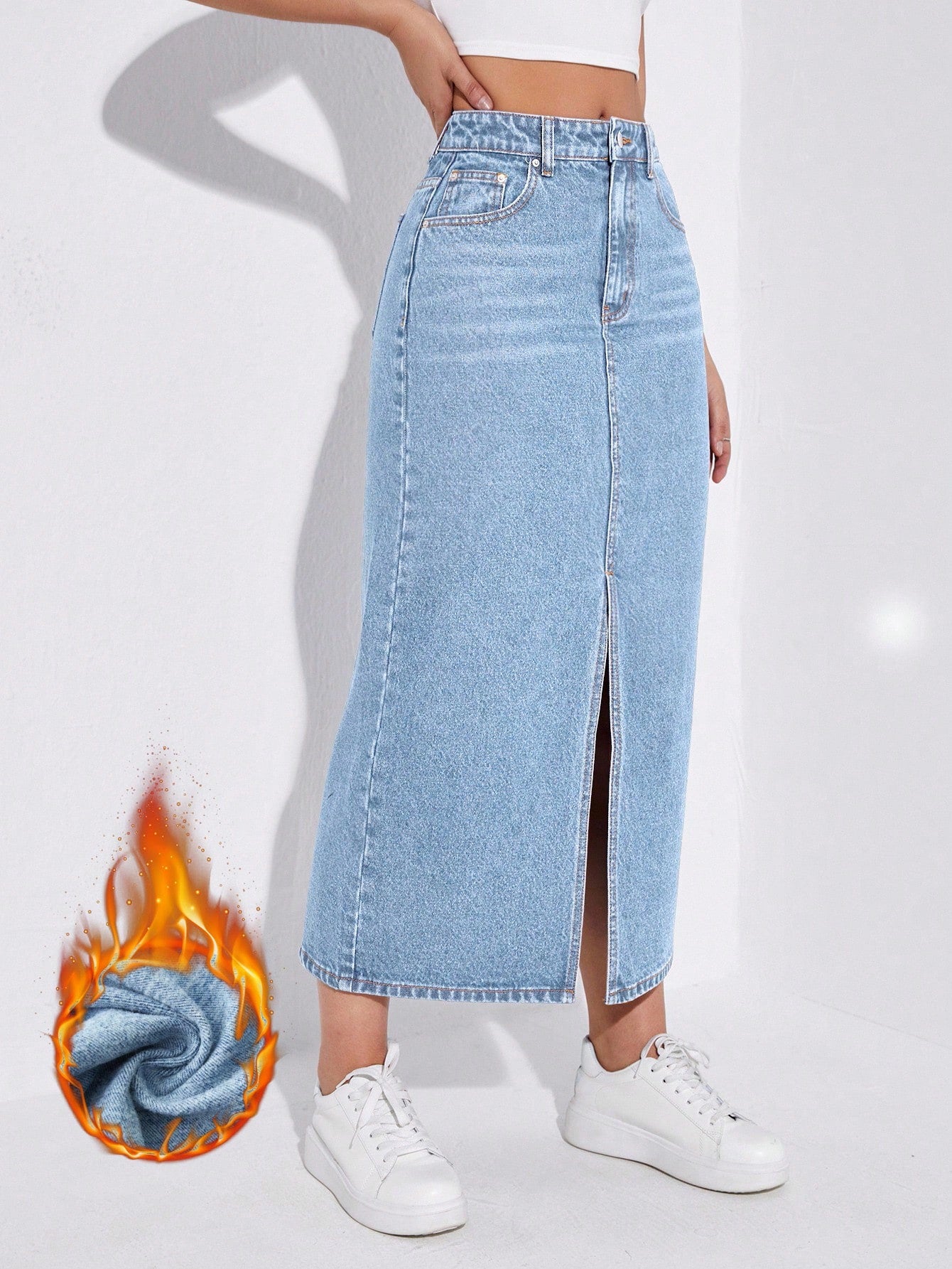SHEIN EZwear Jupe en jean taille haute fendu