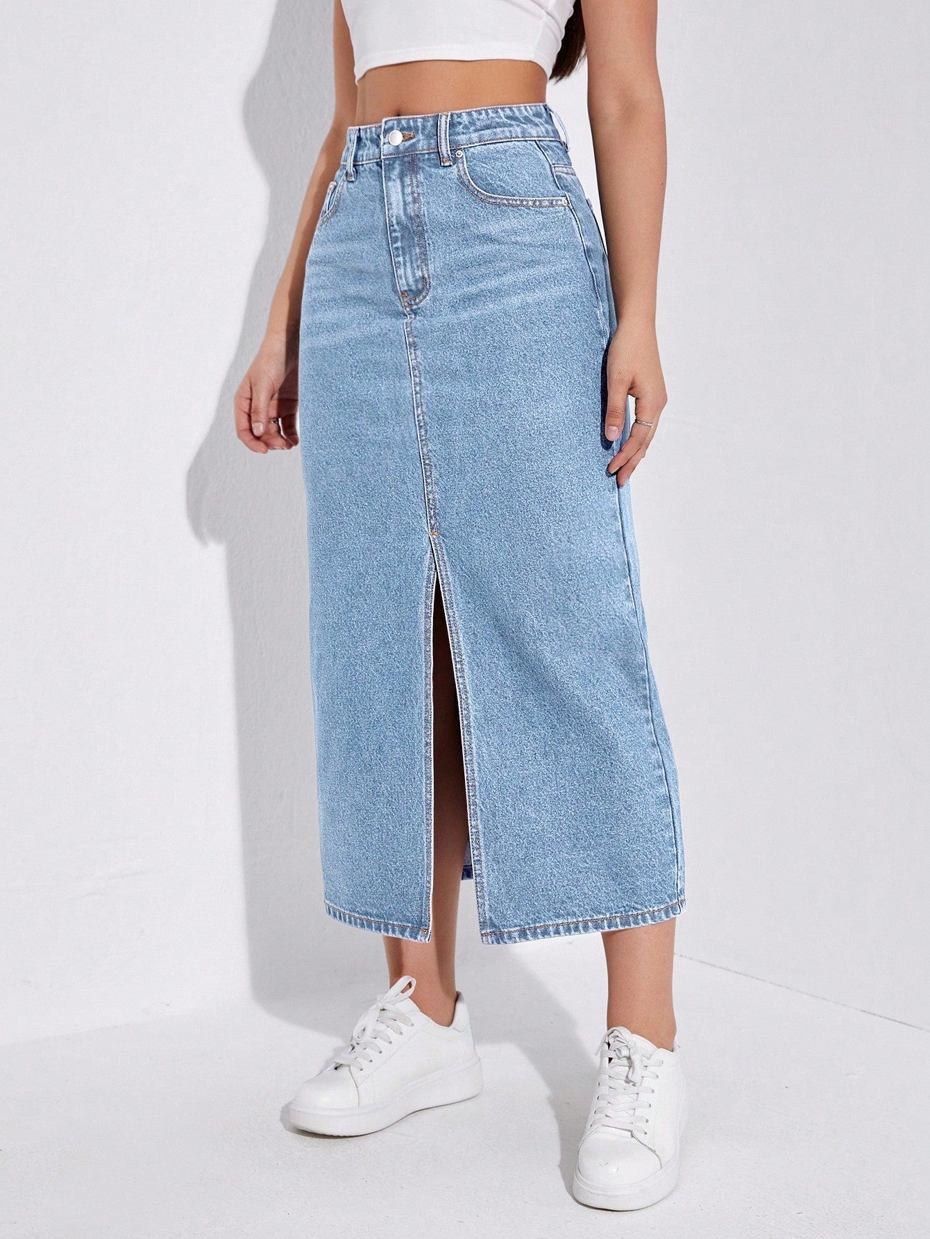 SHEIN EZwear Jupe en jean taille haute fendu