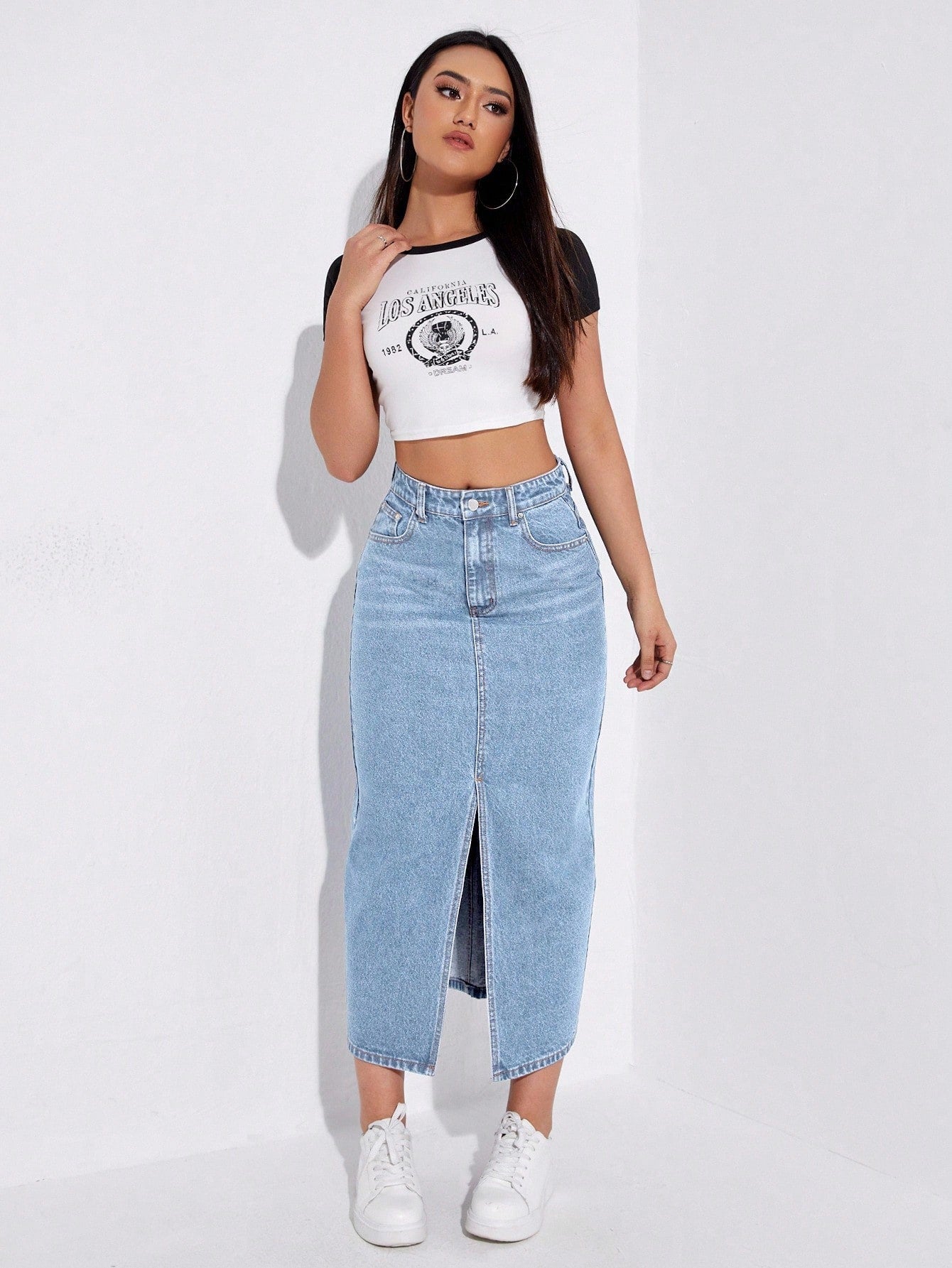 SHEIN EZwear Jupe en jean taille haute fendu