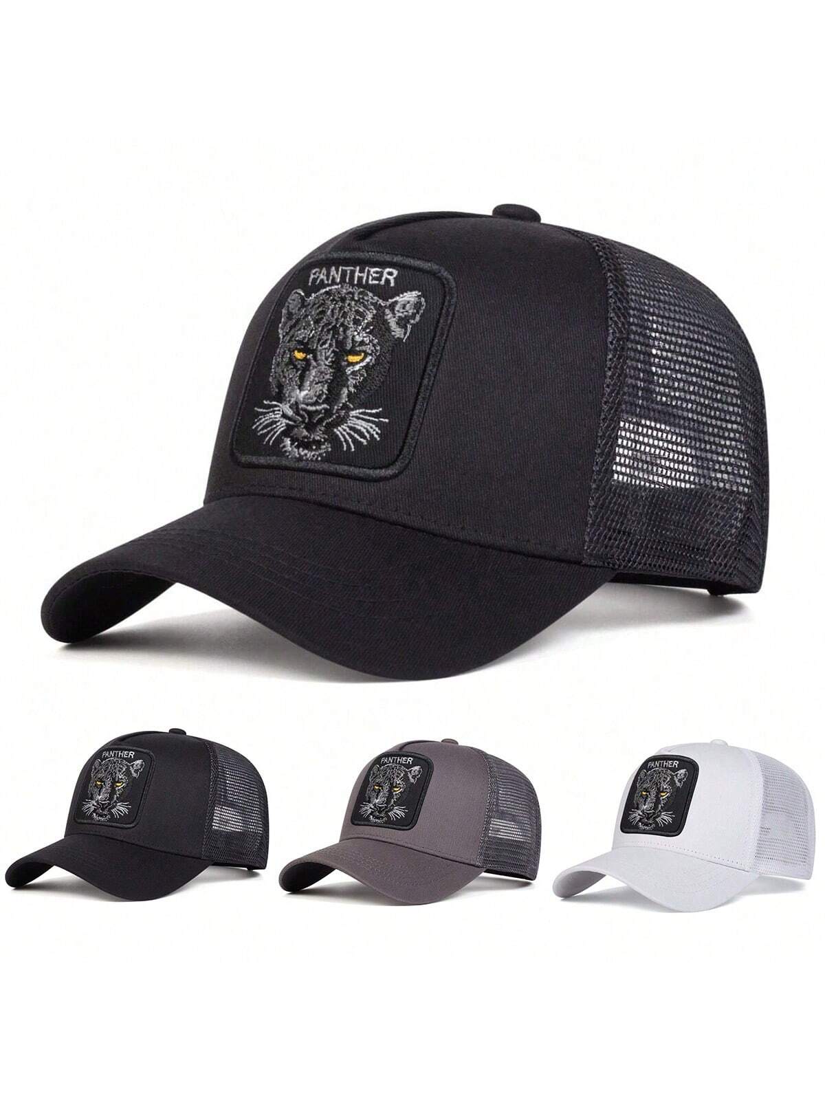 1 pièce Casquette de baseball pour hommes avec broderie léopard, casquette en filet décontractée pour une protection solaire en extérieur lors des voyages ou de vacances à la plage au printemps et en automne