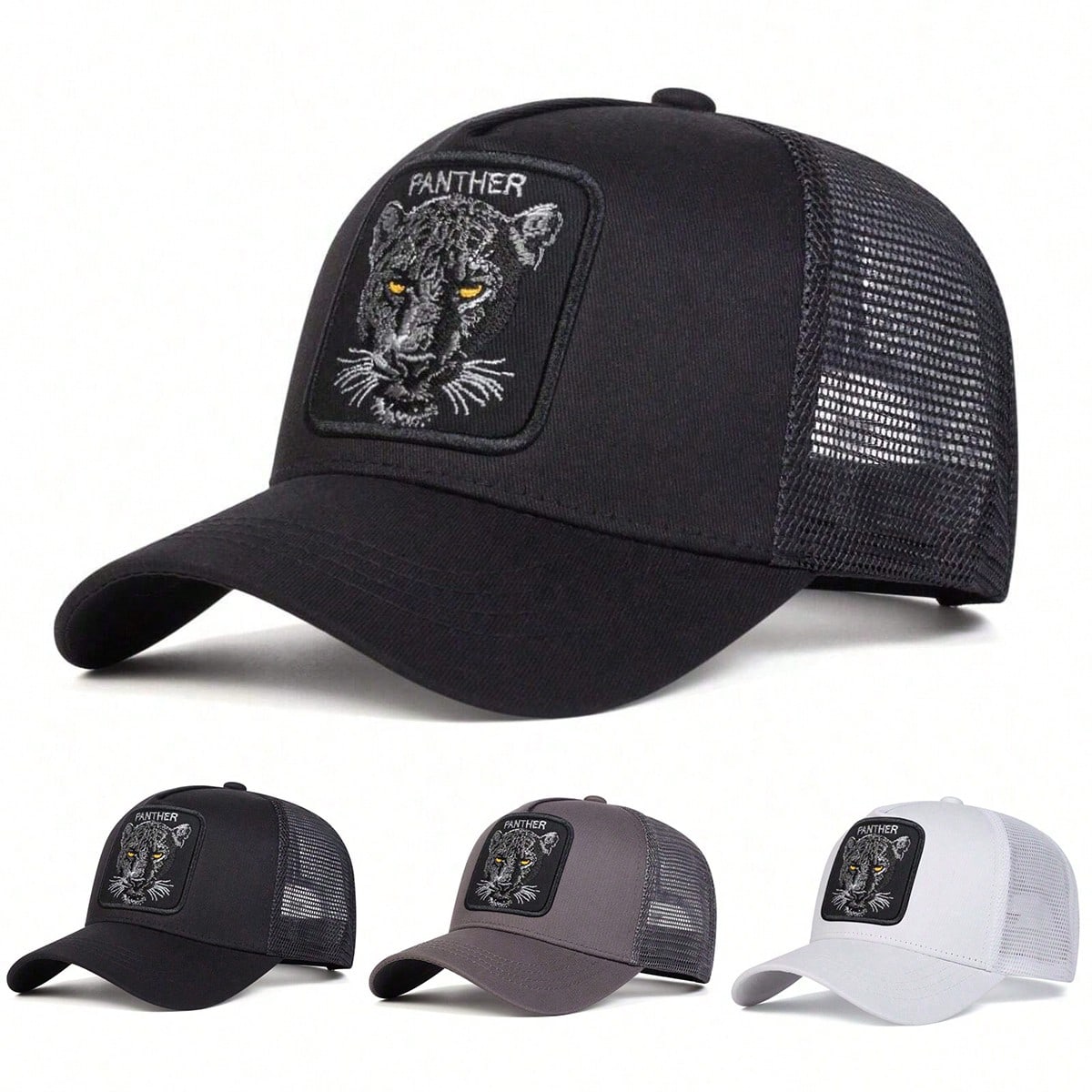 1 pièce Casquette de baseball pour hommes avec broderie léopard, casquette en filet décontractée pour une protection solaire en extérieur lors des voyages ou de vacances à la plage au printemps et en automne