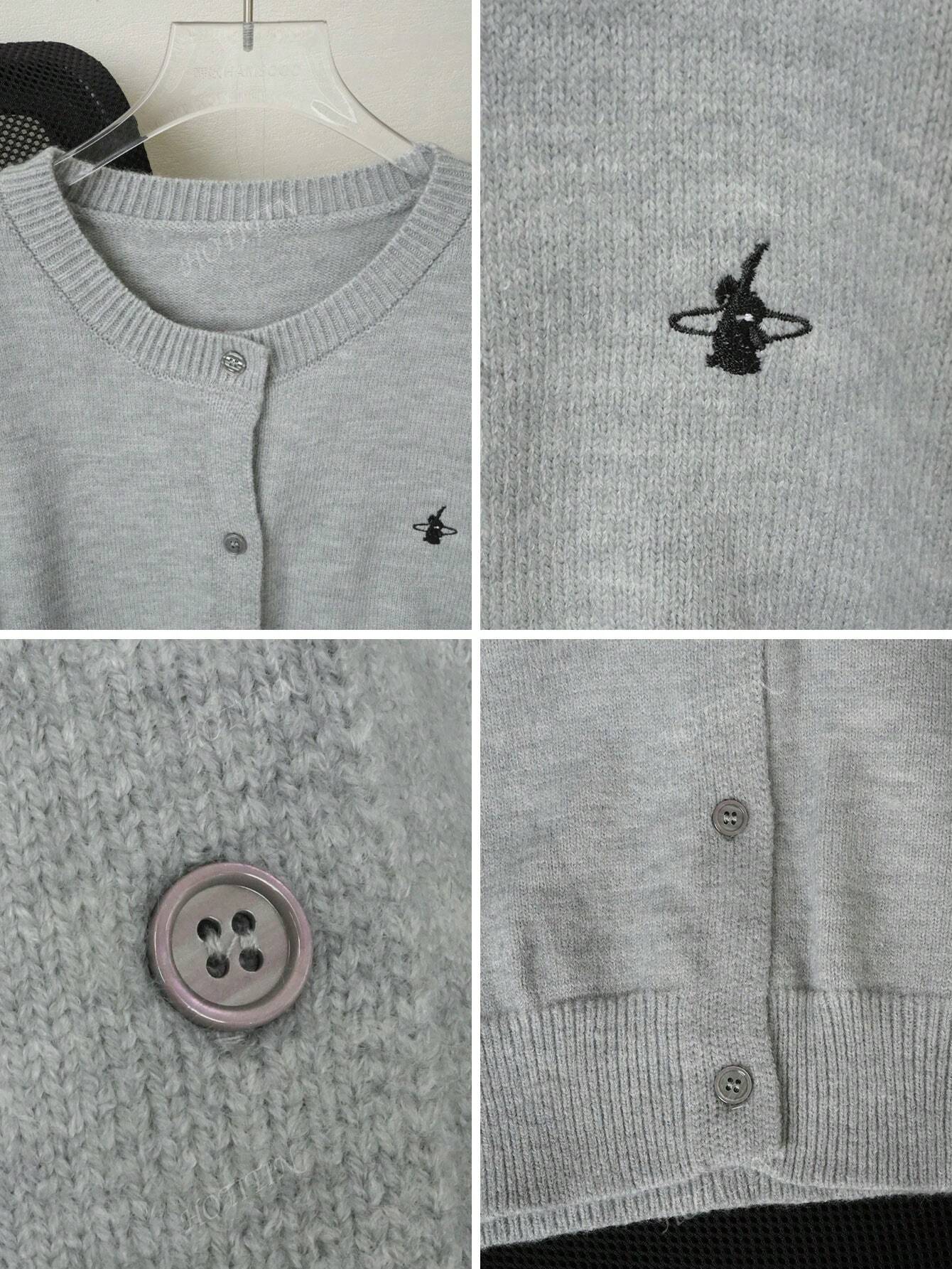 Femme Cardigan pull col rond à manches longues, minimaliste, couleur unie avec broderie de lapin, décontracté pour l'automne/l'hiver