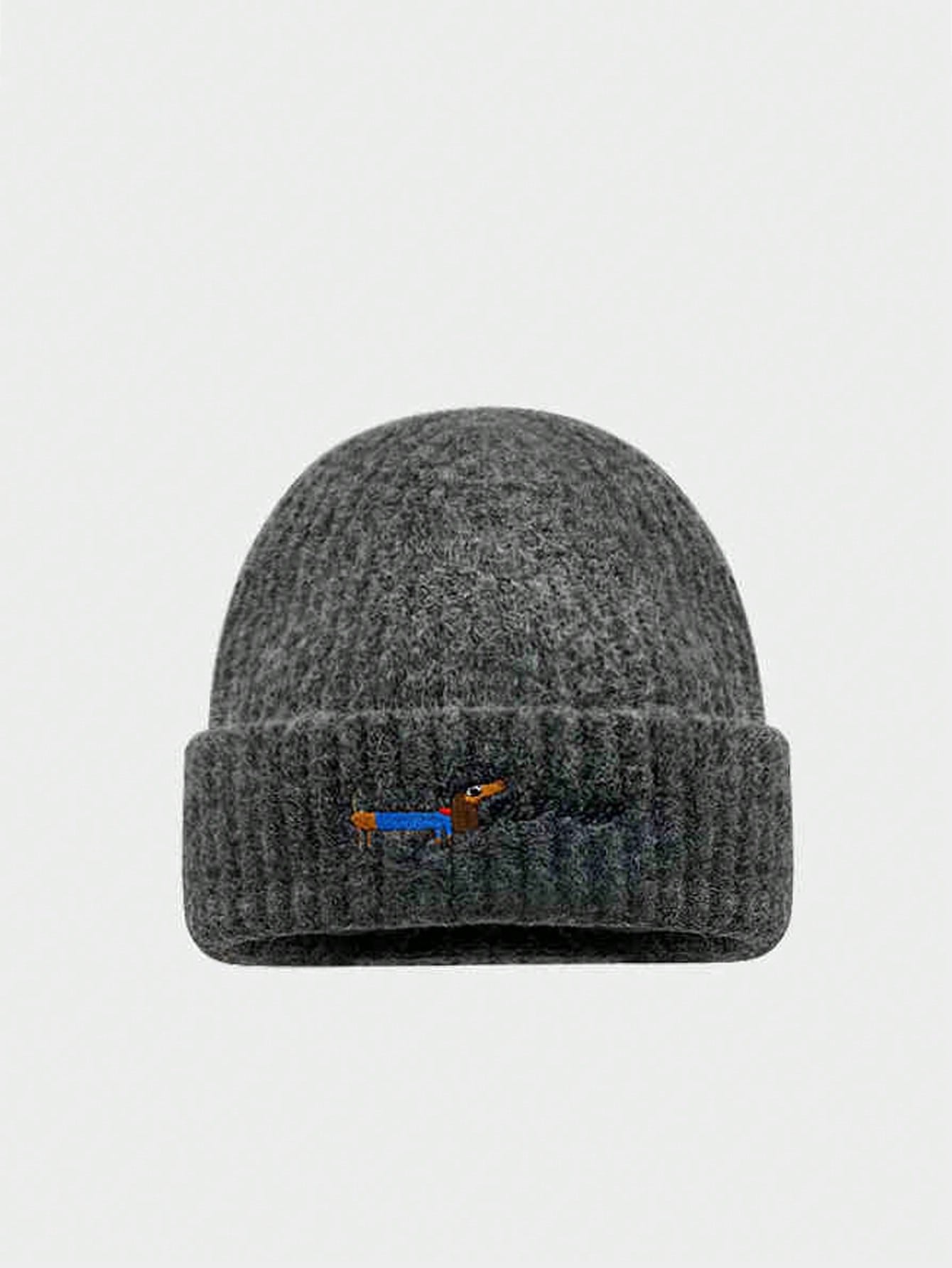 Bonnet tricoté avec broderie de lettres de chiot mignon, chaud et pour hommes et femmes, bonnet d'hiver pour couple