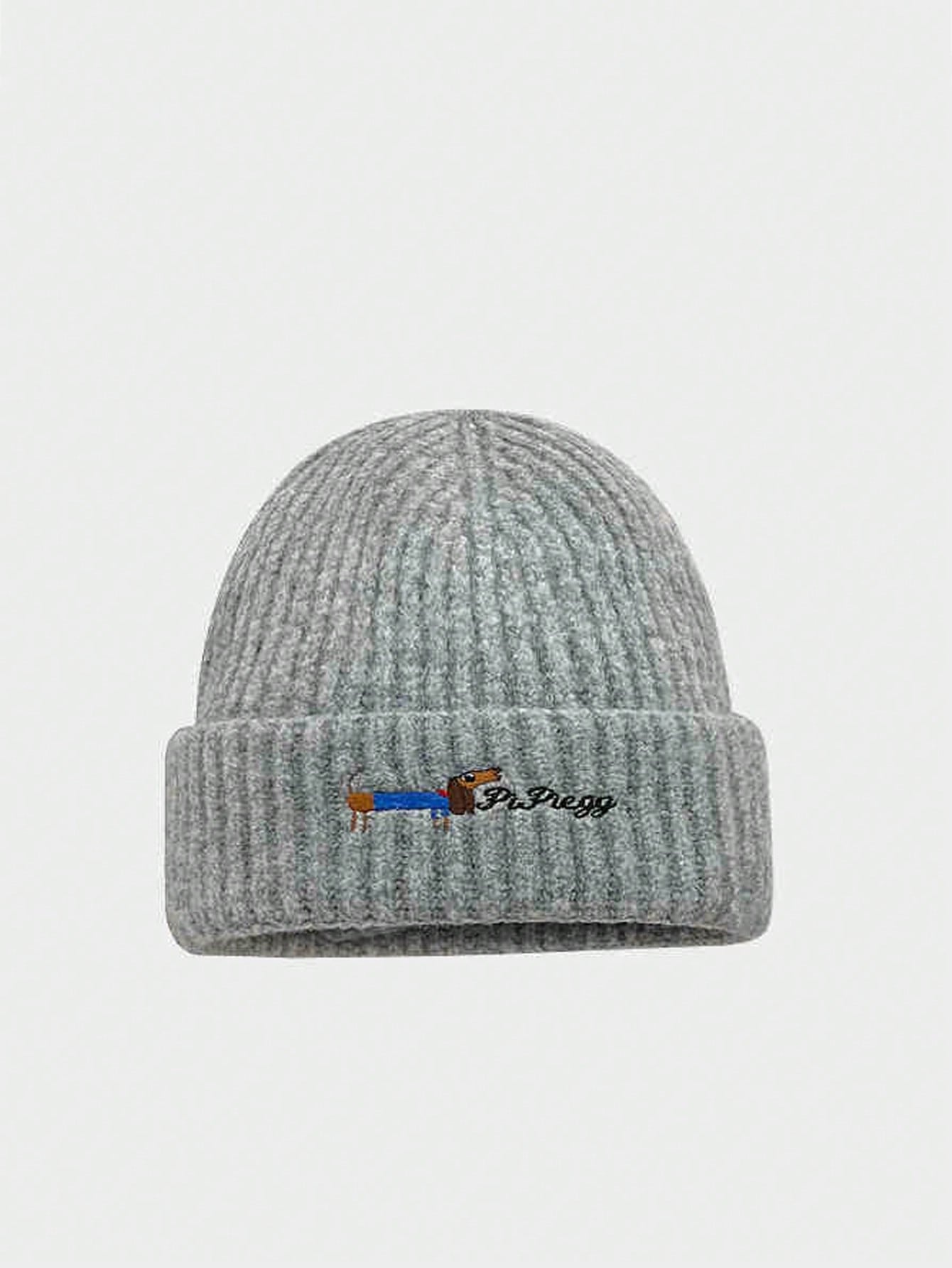 Bonnet tricoté avec broderie de lettres de chiot mignon, chaud et pour hommes et femmes, bonnet d'hiver pour couple