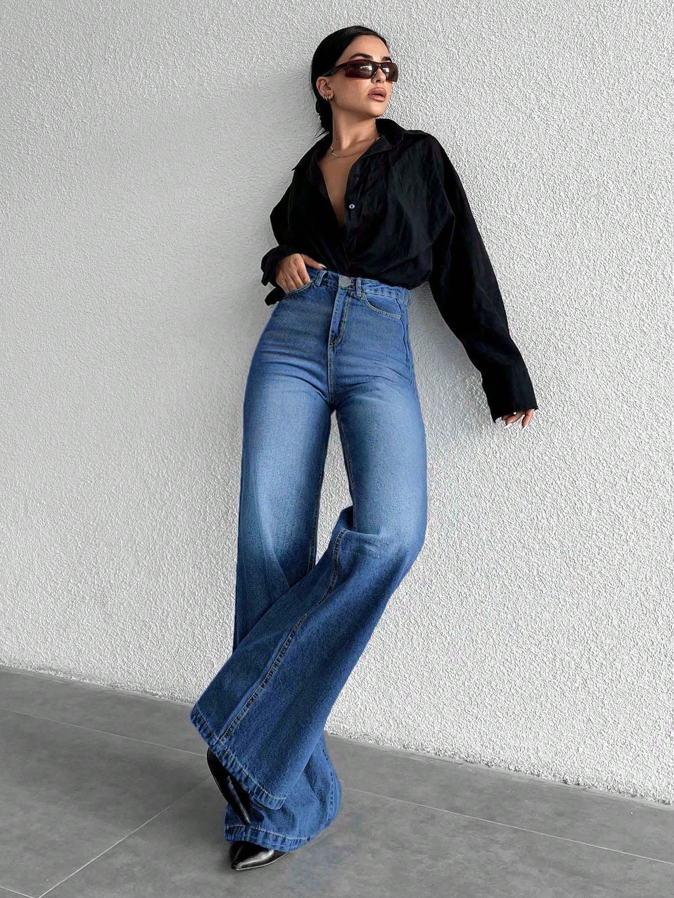 Jeans grande taille à jambes larges en coton 100%