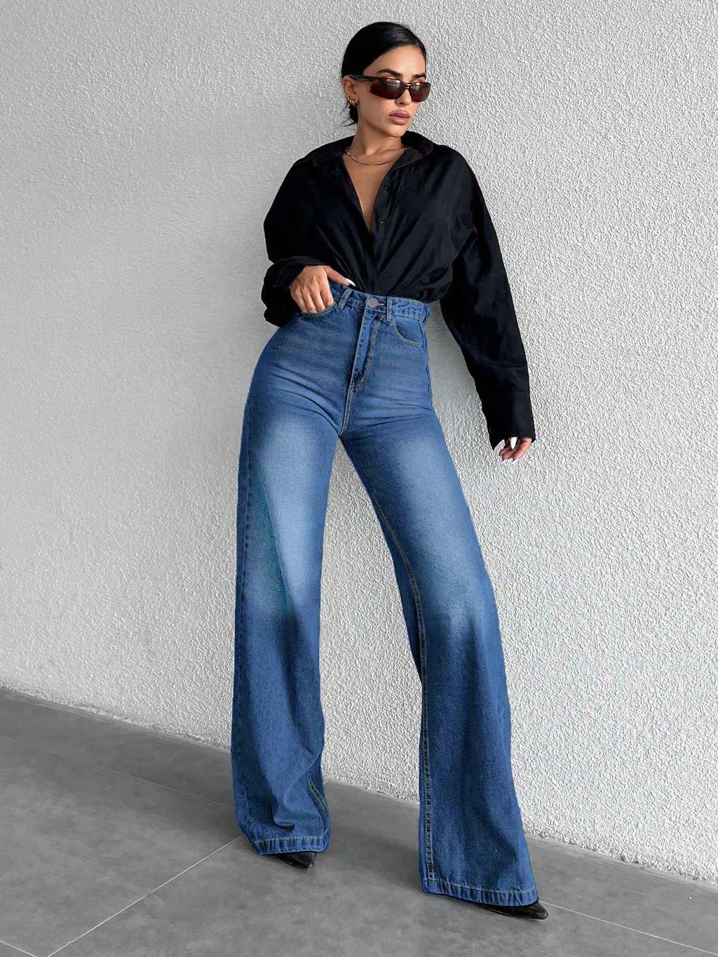Jeans grande taille à jambes larges en coton 100%