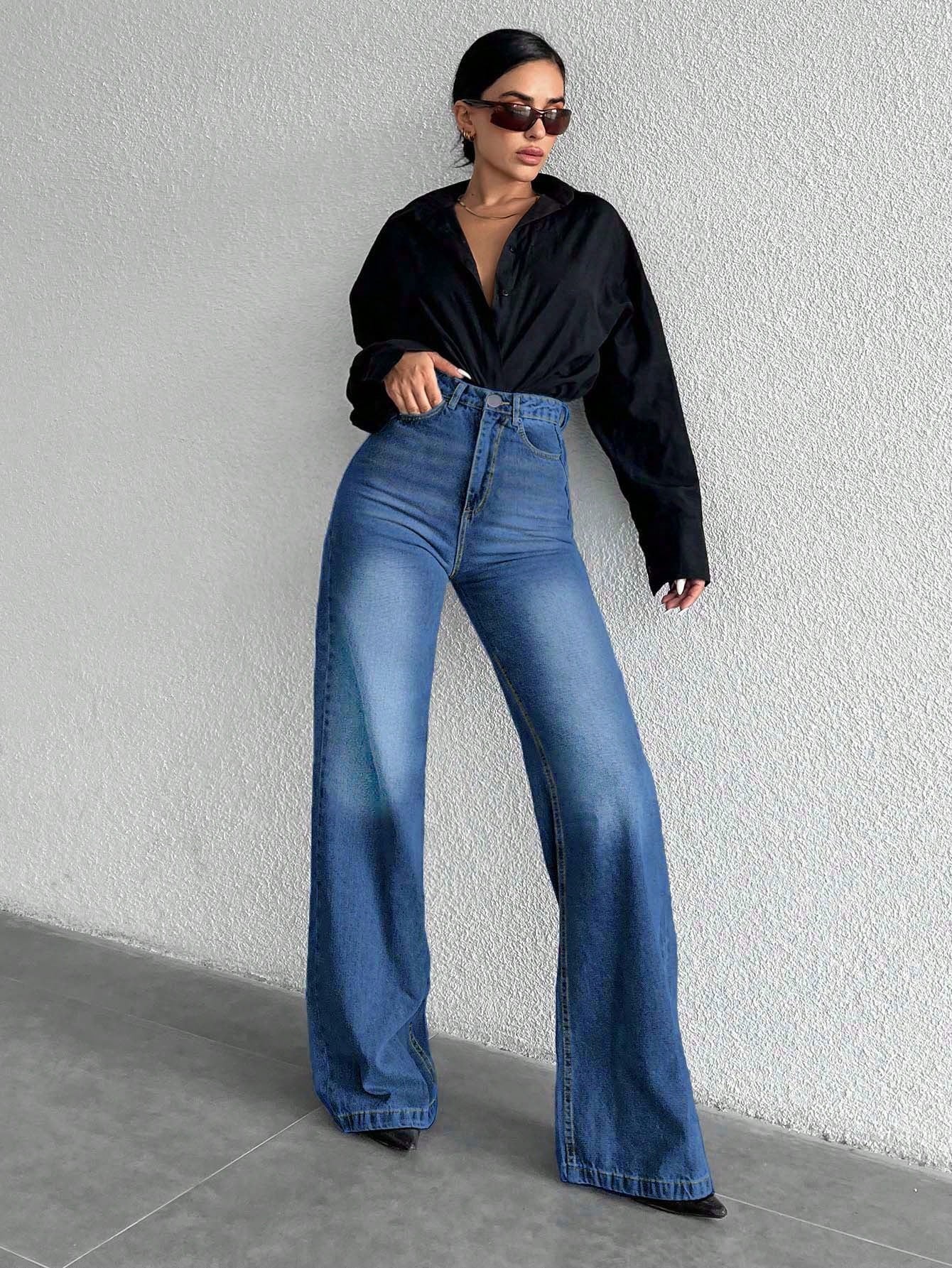 Jeans grande taille à jambes larges en coton 100%