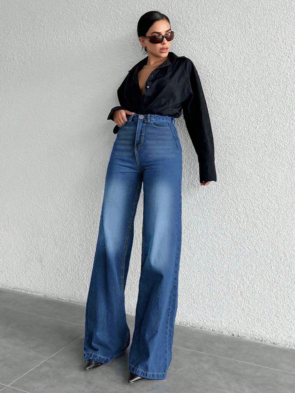 Jeans grande taille à jambes larges en coton 100%