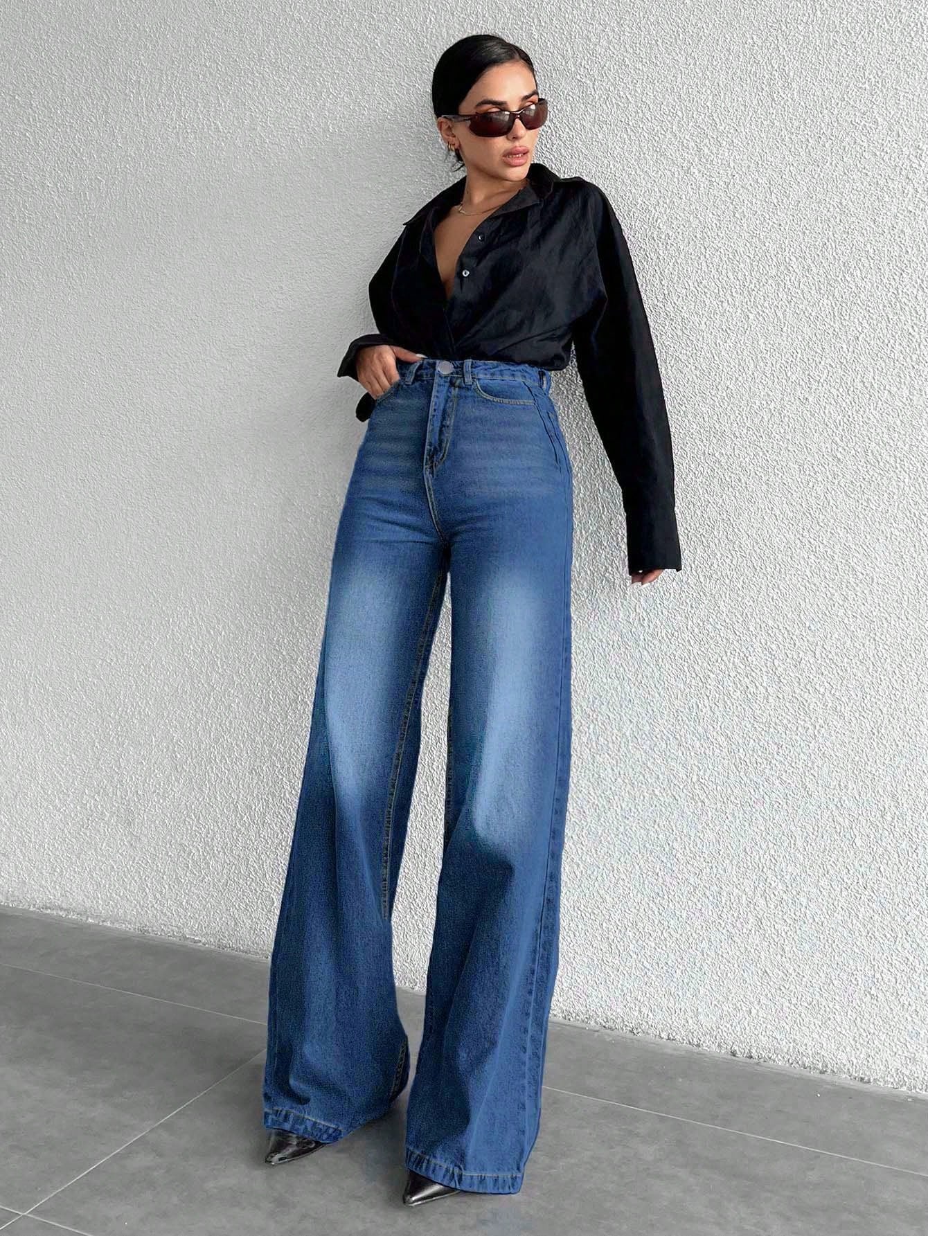Jeans grande taille à jambes larges en coton 100%