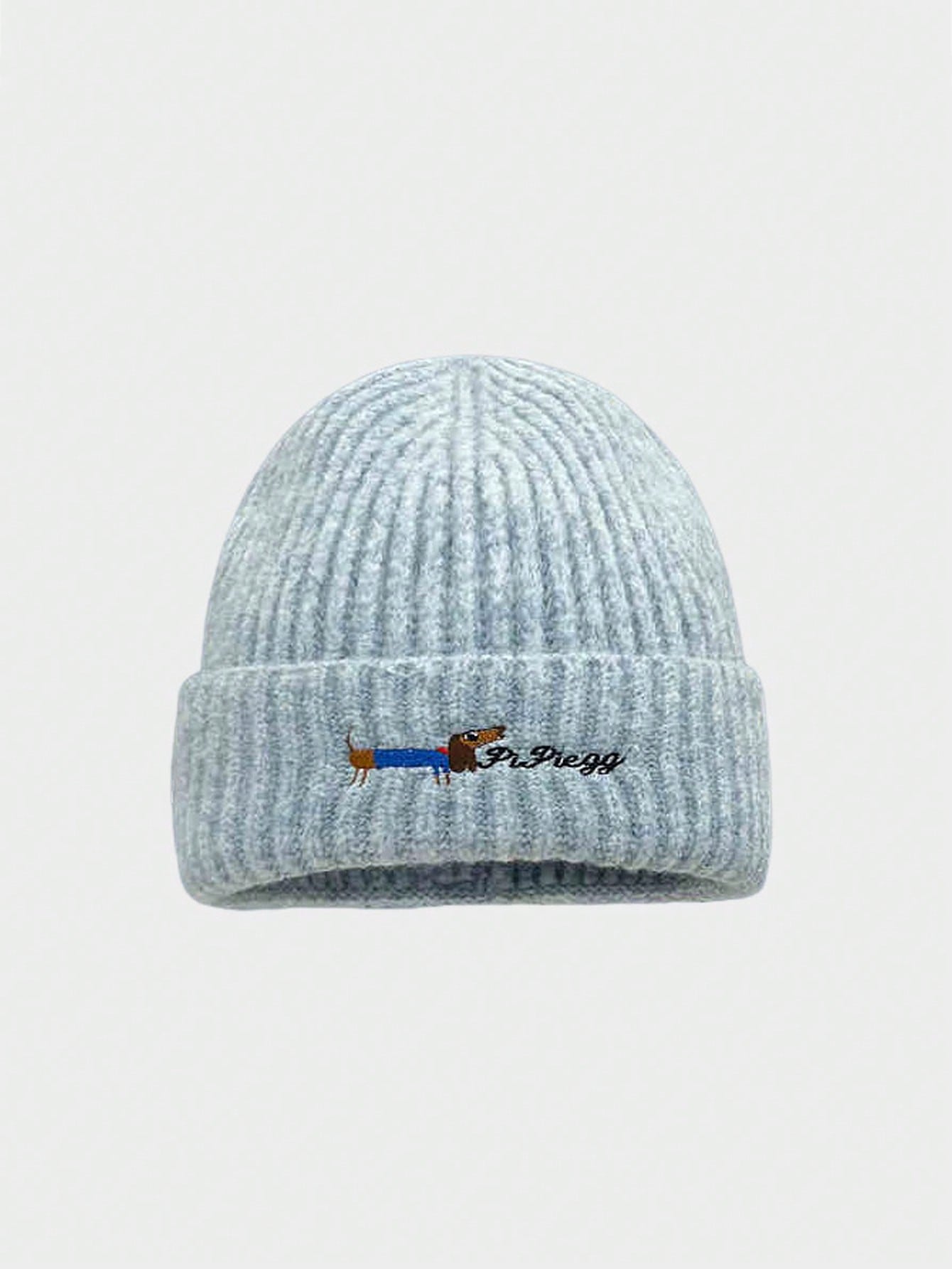 Bonnet tricoté avec broderie de lettres de chiot mignon, chaud et pour hommes et femmes, bonnet d'hiver pour couple