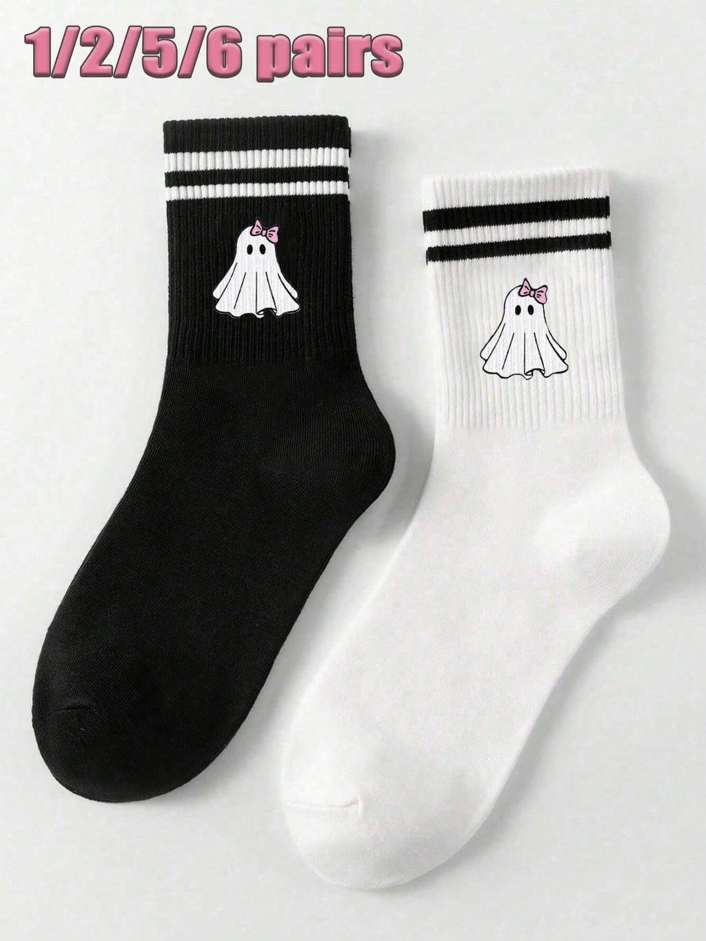 1/3/6 paires de chaussettes mi-mollet de couleur unie noire/blanche/grise et à double rayure, convenant aux activités extérieures, chaussettes mi-mollet décontracté, chaussettes d'hiver unisexes, chaussettes hautes