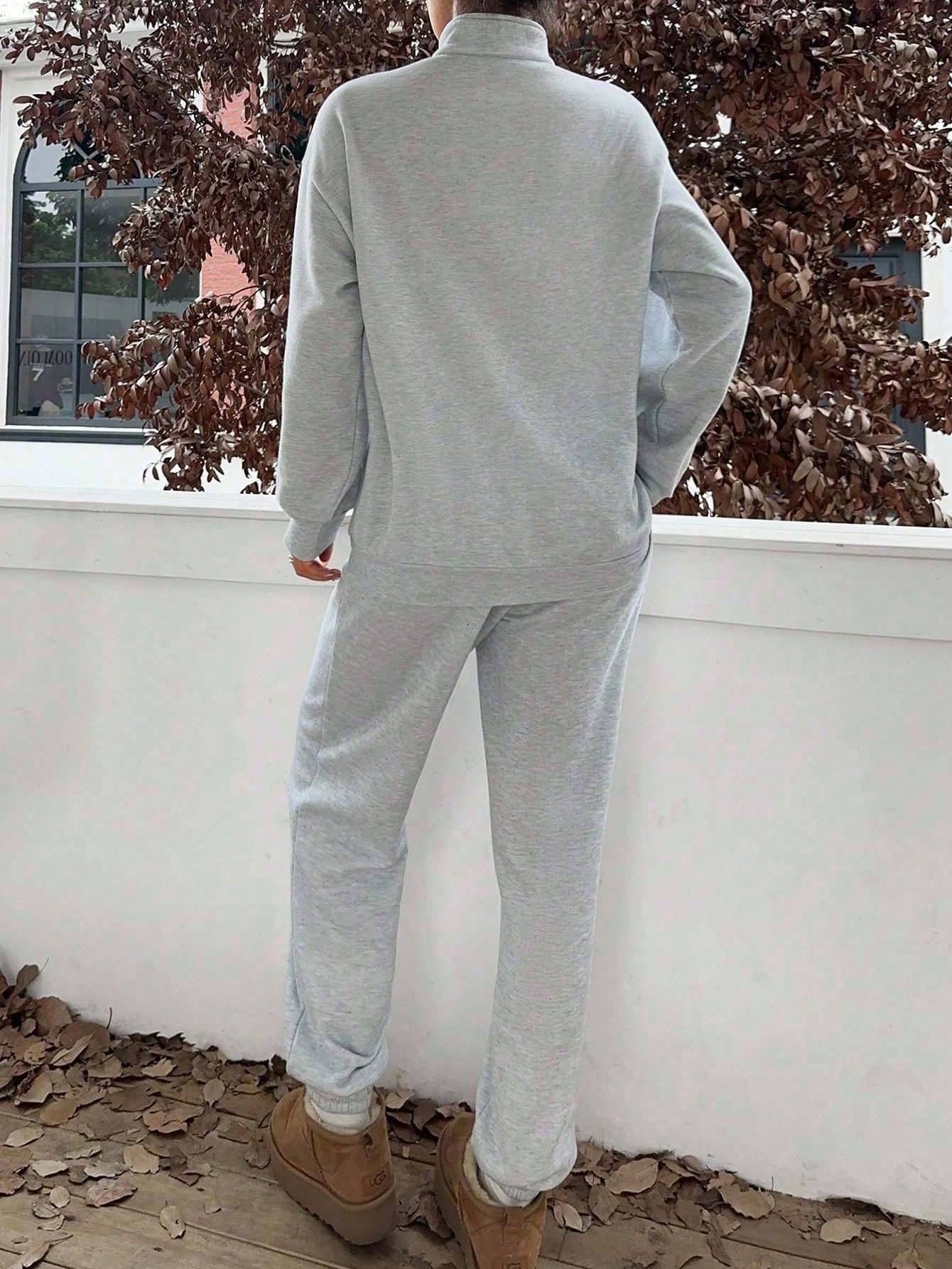 Slaydiva Ensemble sweat-shirt à col montant, demi-zip et pantalon, style western décontracté avec logo de cheval, coupe ample, doublé thermique, pour femmes. Convient pour l'automne/l'hiver