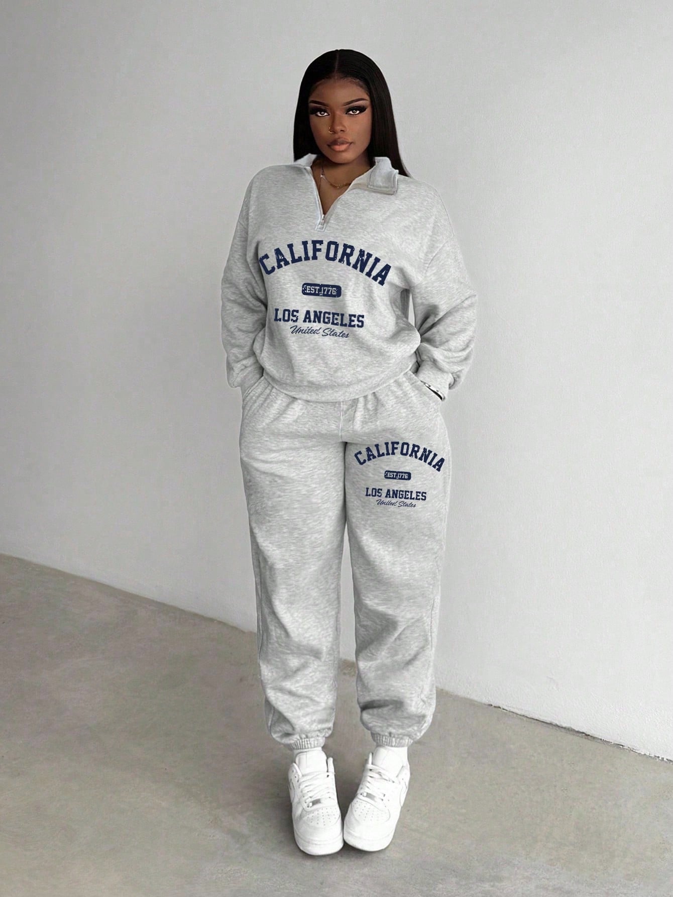 Slaydiva Ensemble sweat-shirt à col montant, demi-zip et pantalon, style western décontracté avec logo de cheval, coupe ample, doublé thermique, pour femmes. Convient pour l'automne/l'hiver